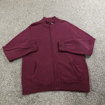 VTG LL Bean Sweater Mens M Red Knit Full Zip Jacket Mock Bomber Sweatshirt Hike
