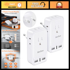 2 Pack European Travel Adapter - 2 AC Outlets 3 USB Ports for Europe Travel
