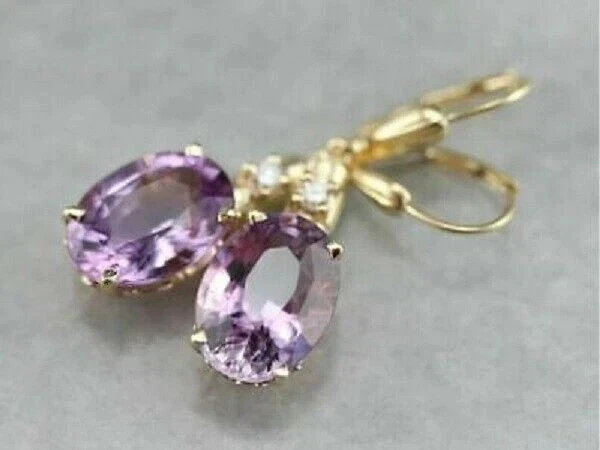 Pendientes colgantes y colgantes estilo amatista de corte ovalado de 4 quilates de oro amarillo de 14 quilates Foto 3 de 4