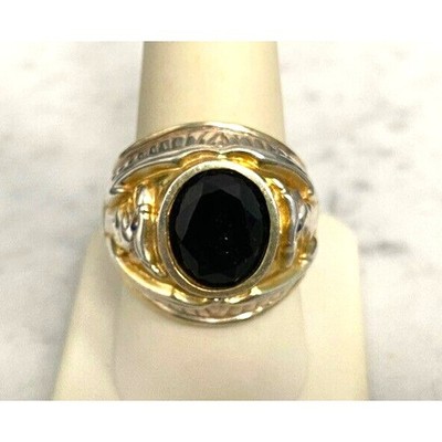 MEN'S TNC USA MULTI-TONE 925 STERLING SILVER & ONYX GRIFFON SIGNET SKY