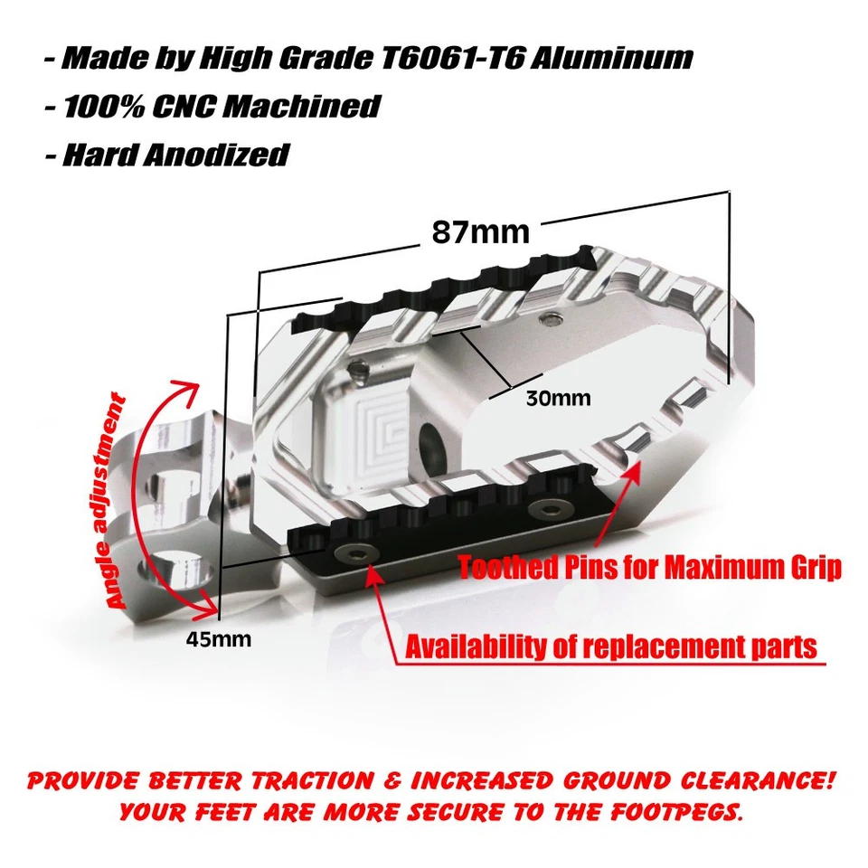 TRC Rider Front Silver Wide Touring Foot Pegs For BMW K1300R / S 2009-2015 Foto 4 de 4