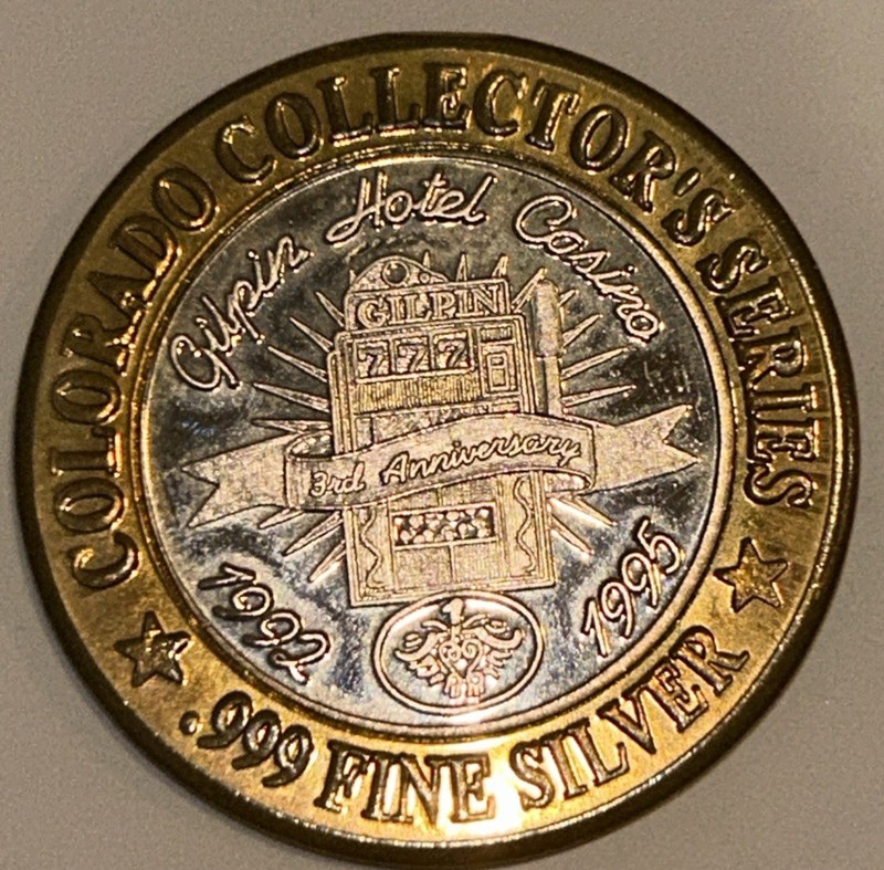 1995 Silver Token 35.4 Grams .999 Gilpin Hotel Casino Black Hawk Colorado Series