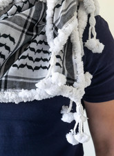 Traditional Palestinian Keffiyeh Arab Scarf Black  White Shemagh Wrap Genuine