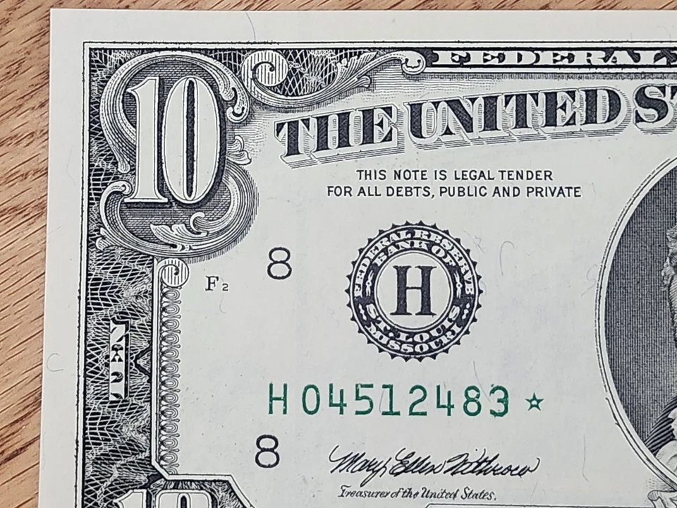 1995 $10 "STAR NOTE" GEM/UNC ST LOUIS #H04512483* 3 OF 3 CONS SERIAL NUMBERS - Image 3 of 4