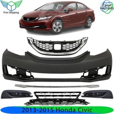 Front Bumper Cover Paintable Grille Assembly Kit For 2013-2015 Honda Civic