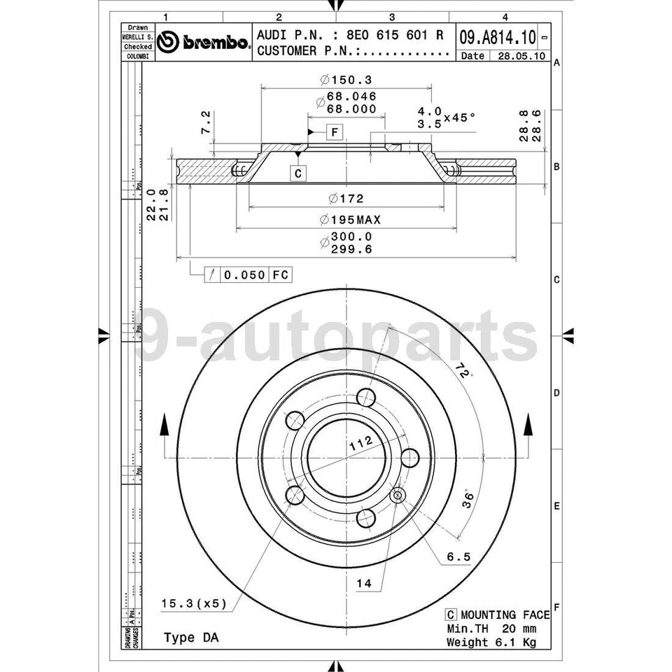 Задние тормозные диски Brembo оригинальные металлические тормозные колодки для Audi S4 2004-2009 годов выпуска - Изображение 2 из 4