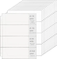 Chengu 4 Pocket Currency Sleeves for 3 Ring Binder Clear Currency Pages Dollar B