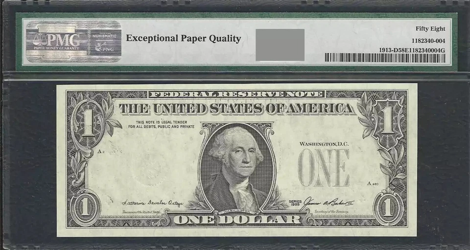 1985 $1 Small Size $1 Federal Reserve Notes 1913-A PMG 58 EPQ - Image 3 of 3