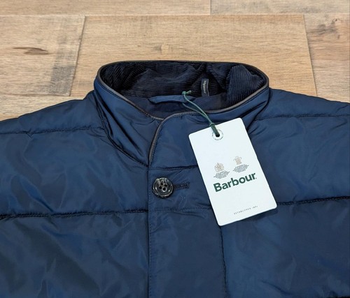 $380 Mens Barbour Quilted Long Puffer Jacket Navy Medium - Picture 2 of 6