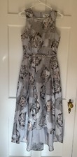 Eliza J High Low Floral Gray And Pink Shimmer Belted Cocktail Dress Sz 4