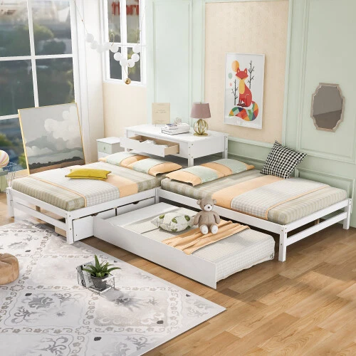 L shaped trundle sale bed