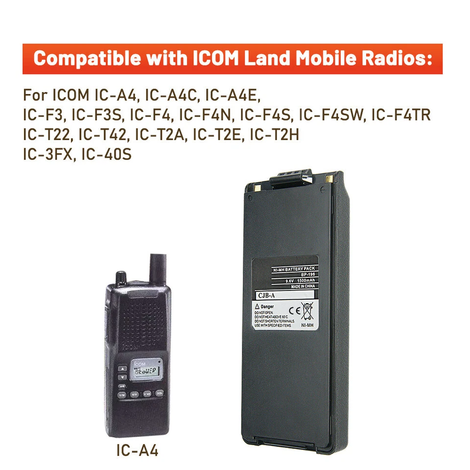 10PC BP-196 Replacement Battery for ICOM Radio IC-A4 IC-A4C IC-A4E IC-F3 IC-F3S - Image 4 of 4