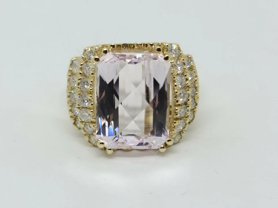 14K Yellow Gold Natural 7.33 Carat Kunzite & Diamond Ring Size 8.5 MSRP $2,500 - Image 3 of 4