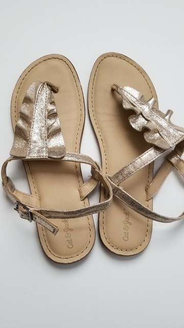 gold ruffle sandals