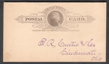 Unmailed 1c Jefferson postal card addressed to E R Curtis & Co Cincinnati OH