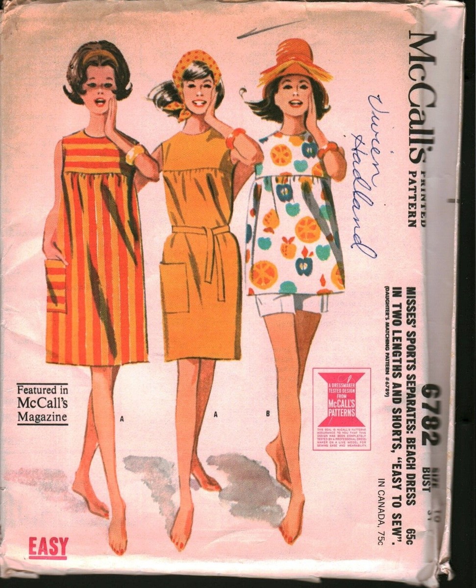 60s beach dress 6782 Vintage McCalls SEWING Pattern Misses 1960s Beach Dress Shorts Casual  UNCUT