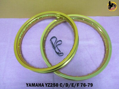 YAMAHA YZ250 C/D/E/F 76-79 ALUMINIUM GOLD F+ R WHEEL RIM SET SERIES7  *nan4305*