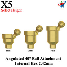 5x Prótesis Dental Bola Angulada 40° Accesorio Pilar Titanio Int Hex
