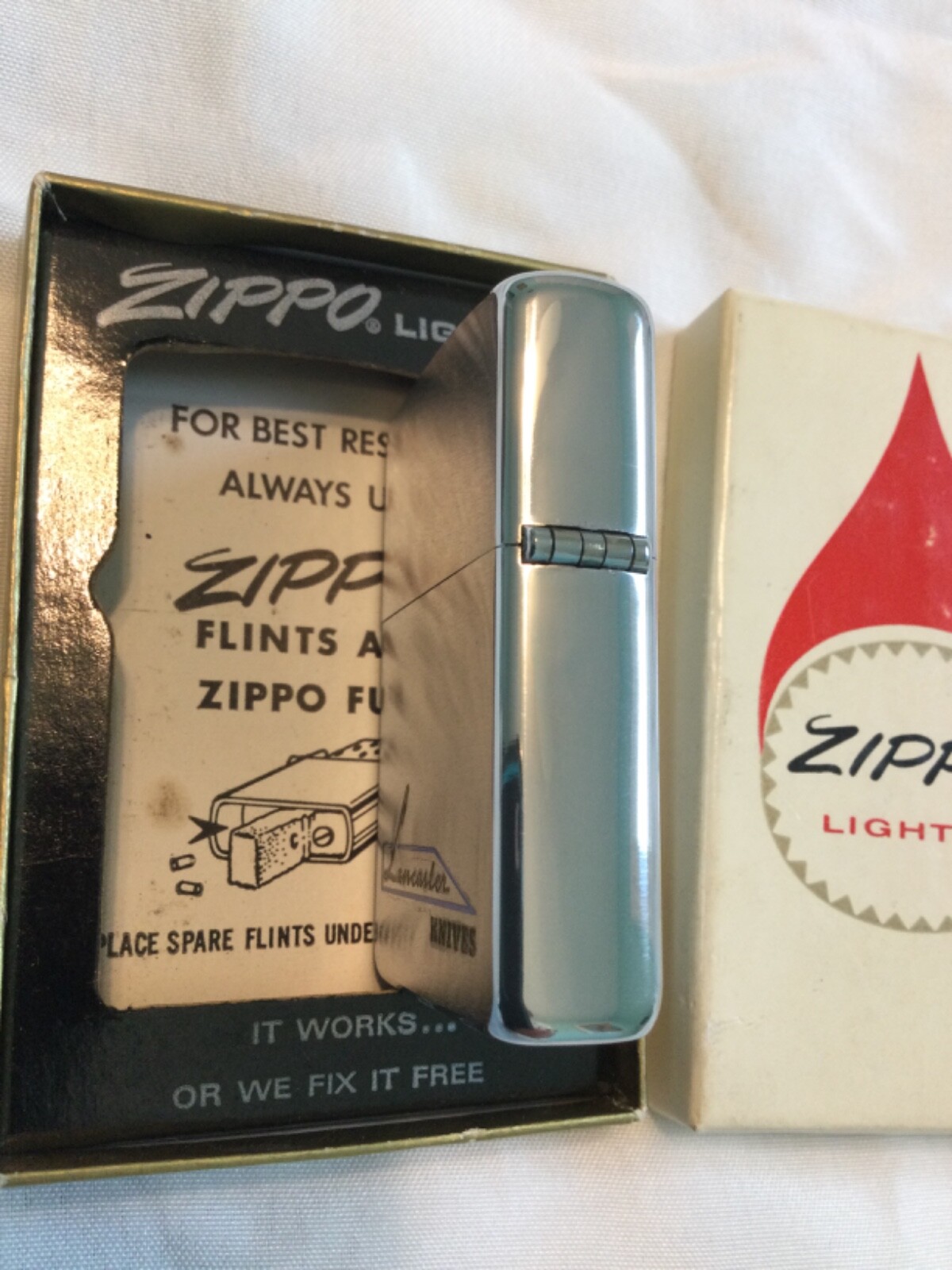 Vintage Zippo 1973 Lighter “Lancaster Knives” EXC IN BOX! eBay