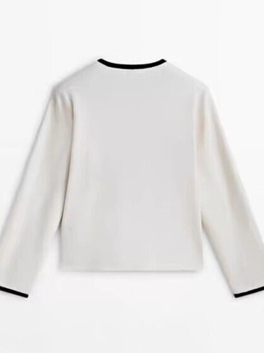 Massimo Dutti Women's Patchwork Crew Neck Mini Fragrance Knit Short Jacket - Picture 4 of 13