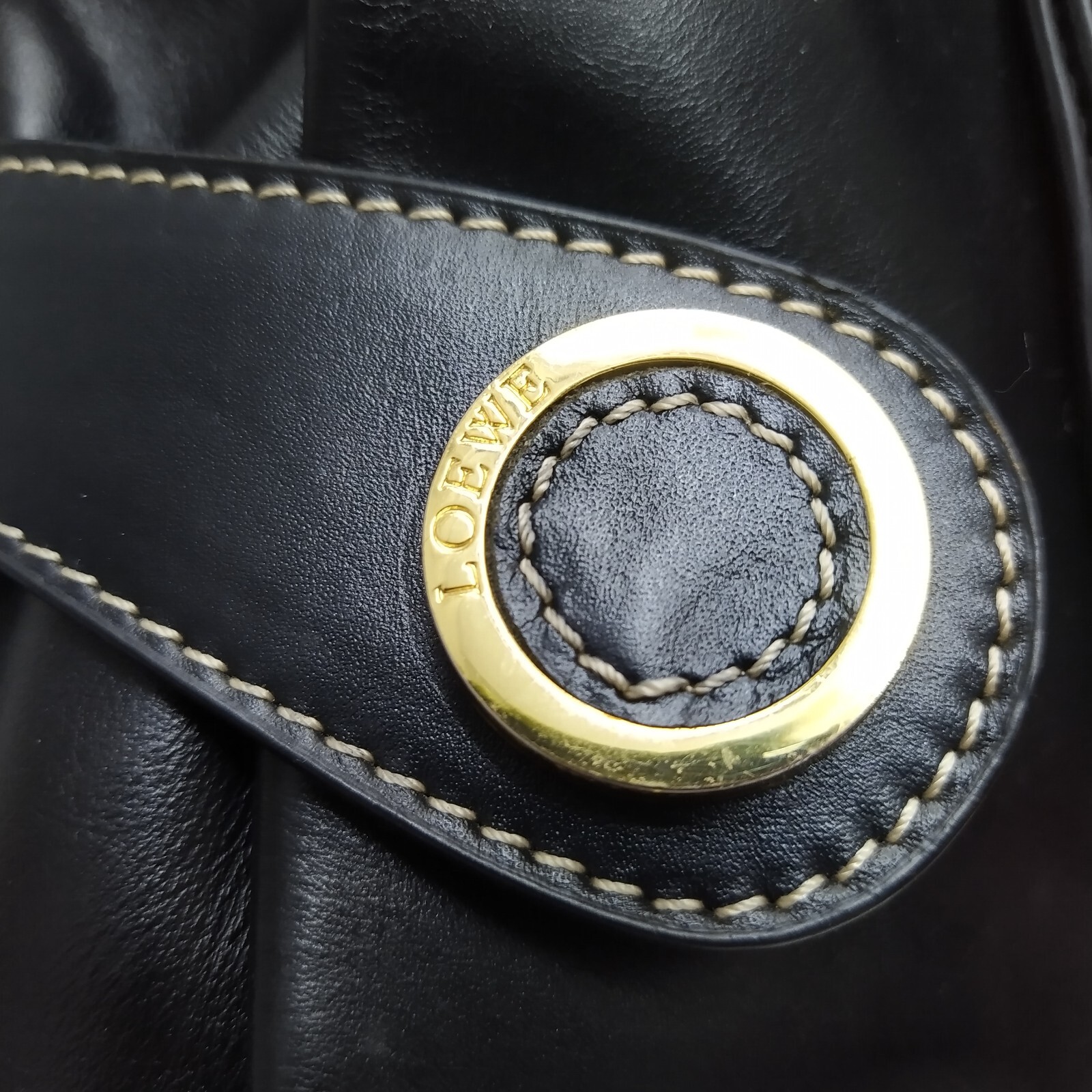 Loewe Black Leather Drawstring Pockets Double Han… - image 7