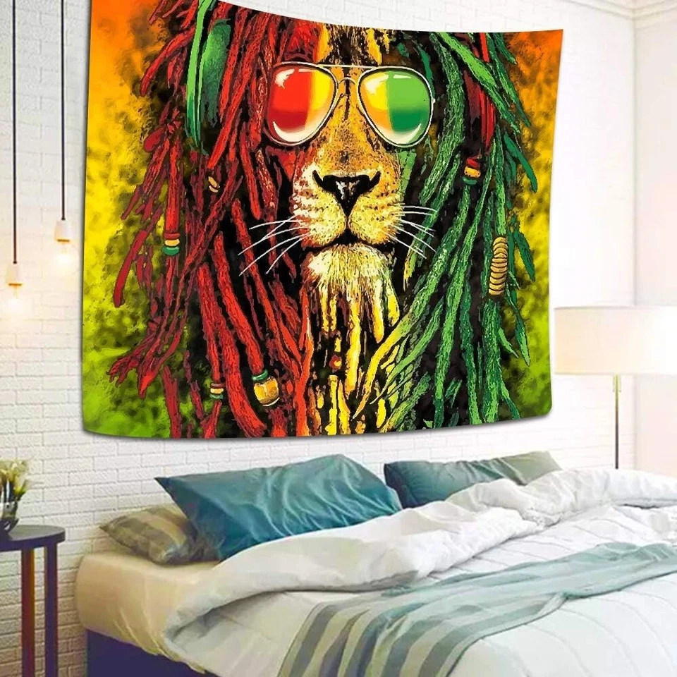 Tapiz de León Rasta Cabeza de León Bob Tapiz Colgante de Pared Telón de Fondo para Sala de Estar Foto 4 de 4