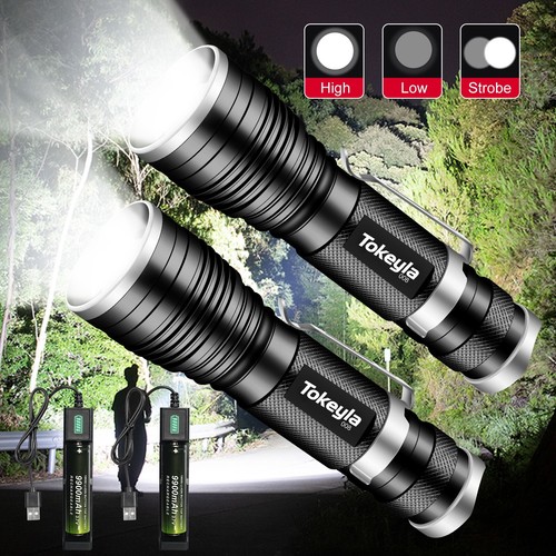 Super Bright LED Flashlight Rechargeable Mini Tactical Flashlights Zoom Torch US - Picture 1 of 14