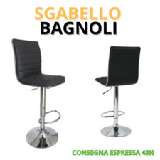 SGABELLO BAGNOLI NERO IN ECOPELLE CON FINITURE CROMATE UFFICIO BAR CASA ARREDO
