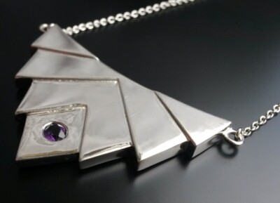 Unusual 925 Sterling Silver Necklace Amethyst Gemstone Genuine Jewellery