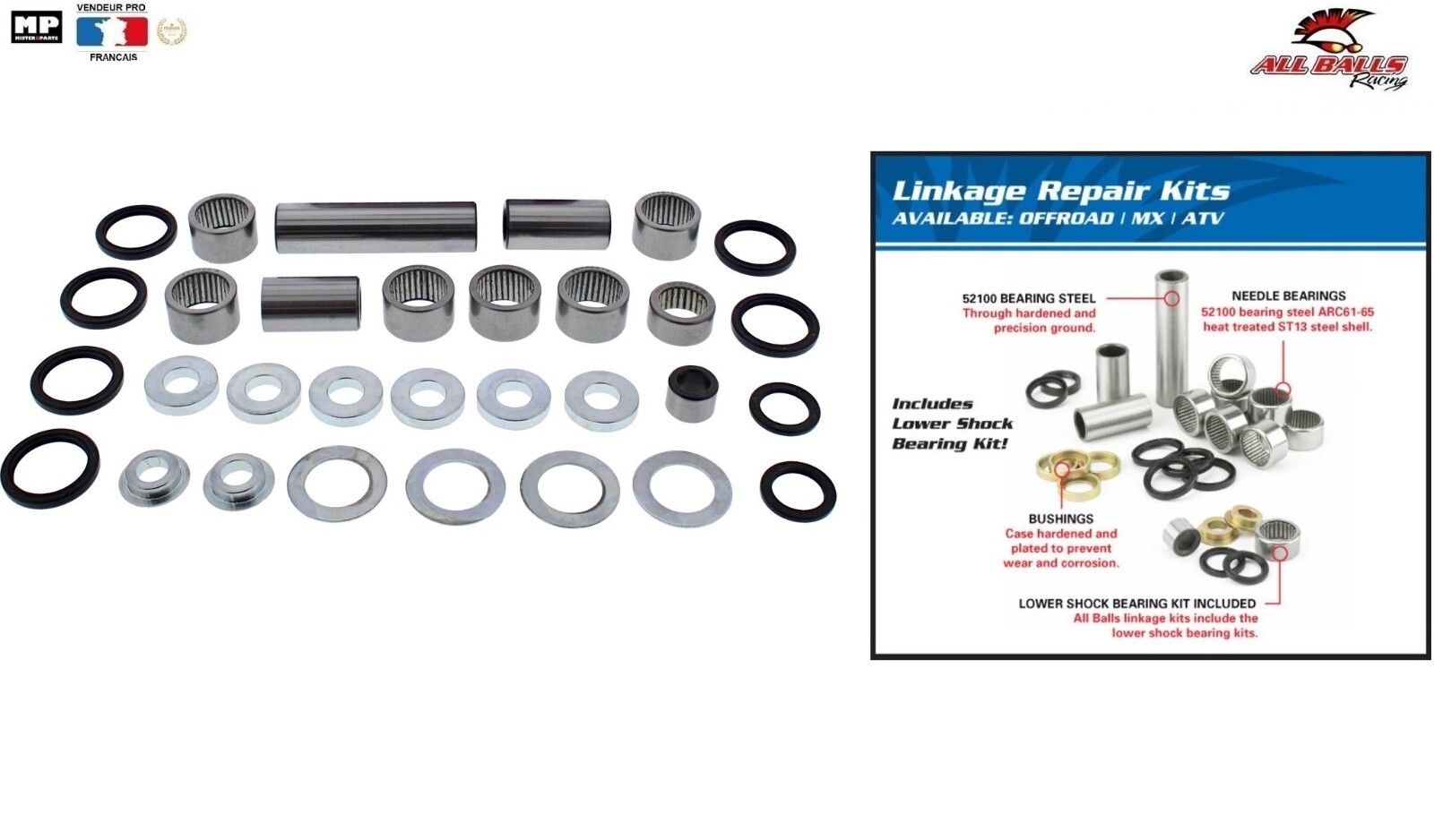 Kit roulements de biellette d'amortisseur 27-1195 anti-friction pour Gas-Gas Enduro GP 250