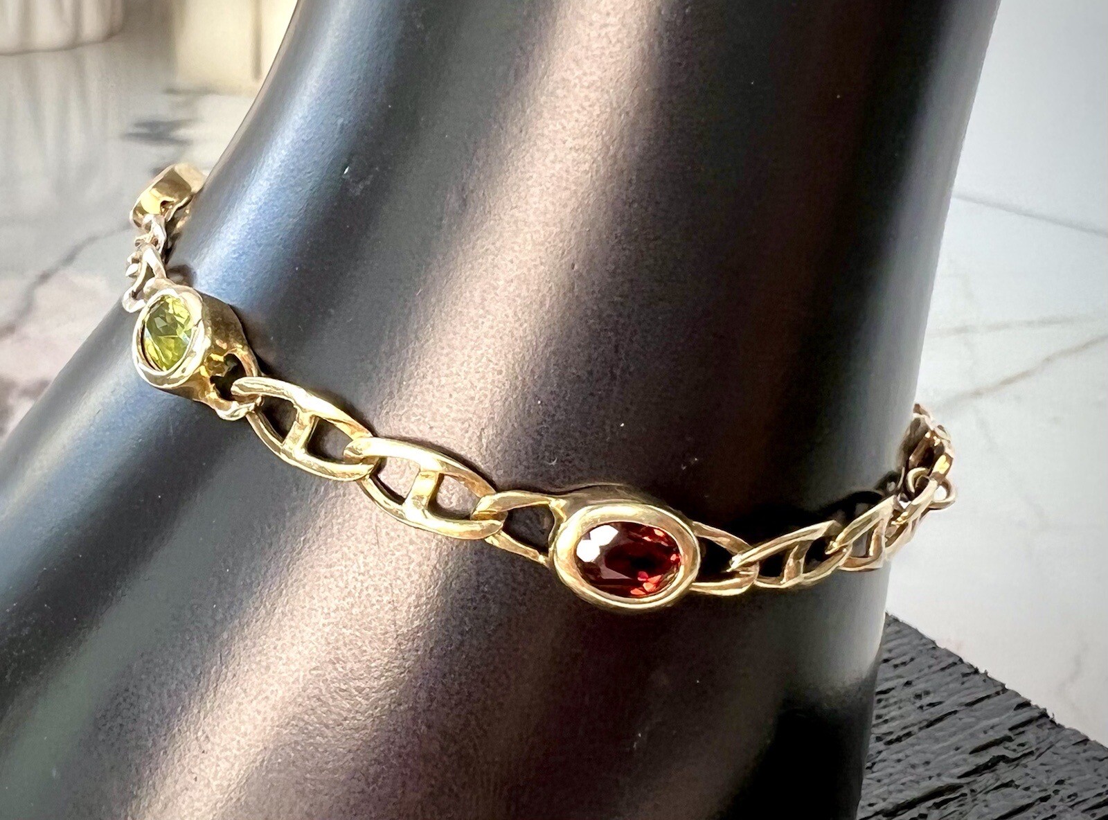 14k Solid Gold Vintage Jewelry Multi Gemstones Bracelet