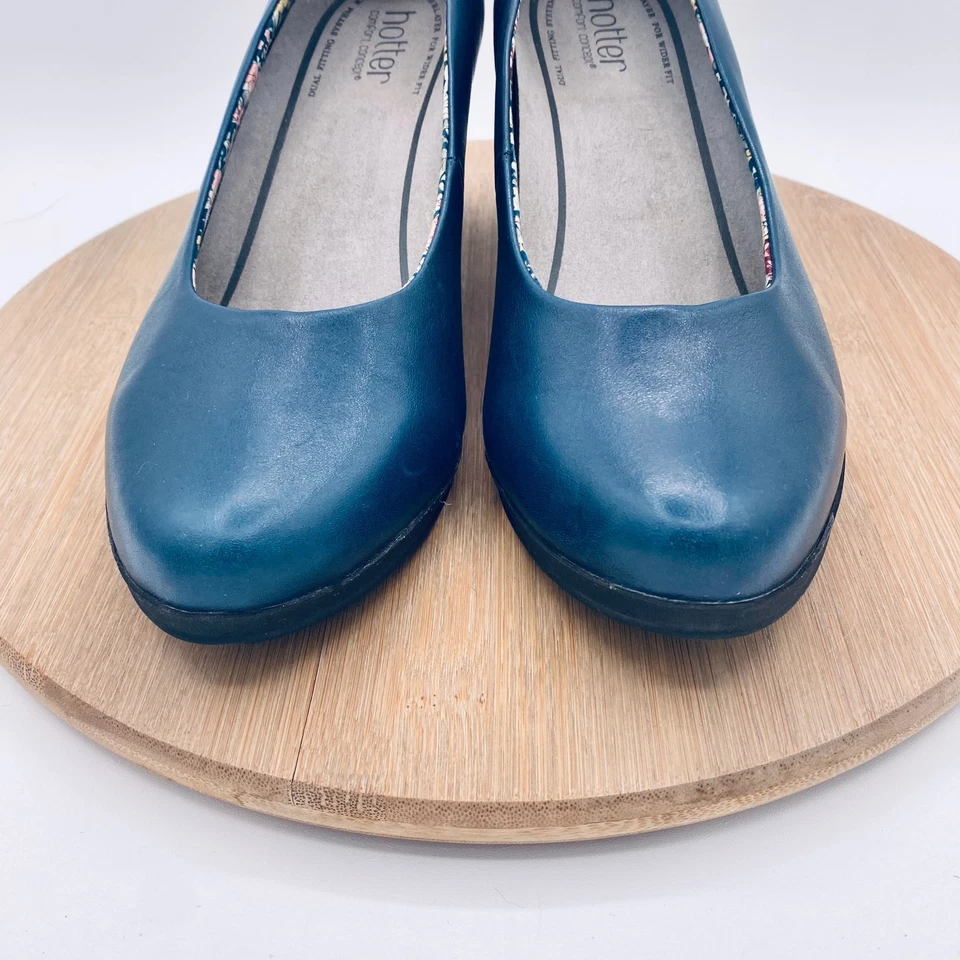 Zapatos de salón cómodos sin cordones de cuero azul minimalistas Hotter Heels 10 para mujer Foto 3 de 4