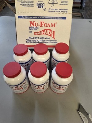 Nu-Foam Sanitizing Tablets w/Rinse-Aid-1  new box of (6) 100 Tablet Bottles