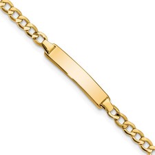 10K Yellow Gold Semi-solid Curb Link ID Bracelet 7 Inch