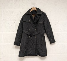 Barbour Chatsworth Trench Coat Jacket Quilted Double Breasted Tartan Navy UK 12