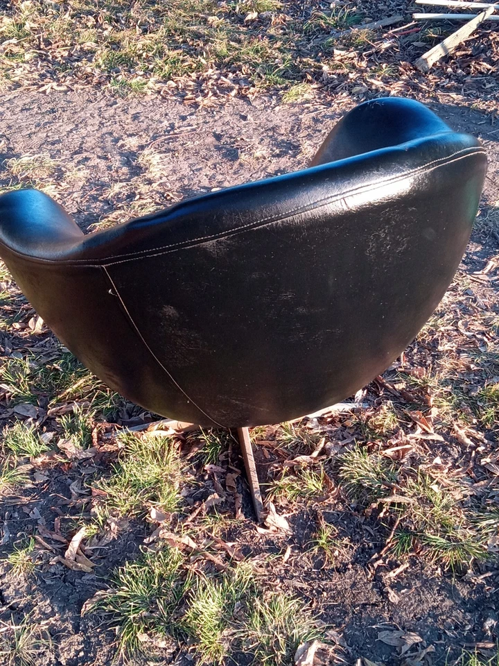 Vintage Overman? SWIVEL CHAIR Pod Swedish Danish Modern Black Vinyl Chrome MCM - Image 3 of 4