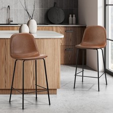 Oikiture 2x Bar Stools Kitchen Dining Chair Counter Stool PU Leather Brown