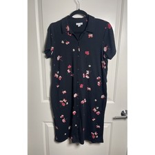 J.Jill Black Small Floral Button Front Shirt Dress Short Sleeve Stretch Casual