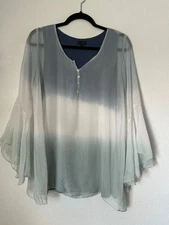 Coco + Carmen Boho Top Size S-M Blue Ombre Bell Sleeve Sheer Fairy Feminine Flow