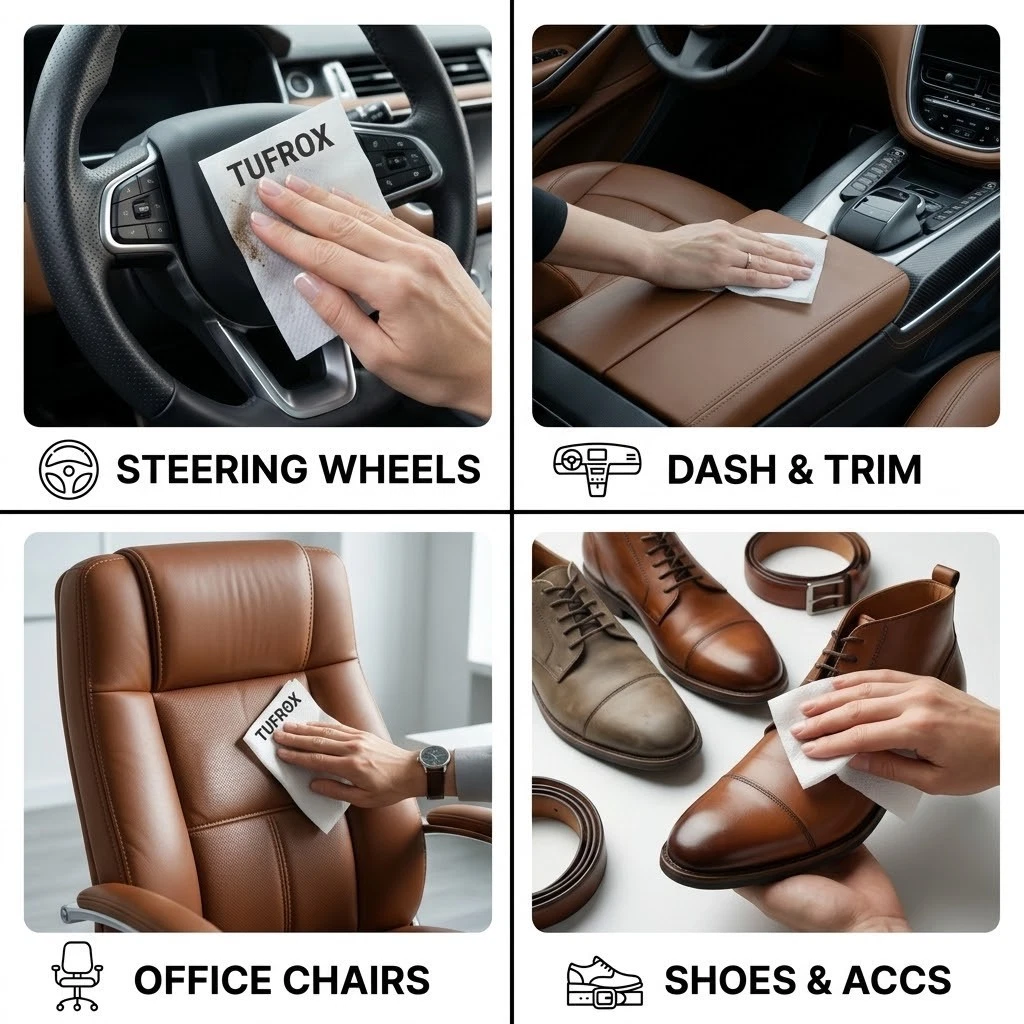 TUFROX Leather Wipes Multi-Surface Cleaning Applications