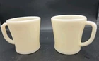 Vintage 1950’s 60’s Fire King D Handle Off White Milk Glass Mugs Set of 2