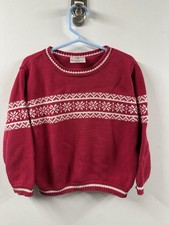 Hanna Andersson Knit Sweater Fair Isle Pattern Red Nordic Size 110 Snowflake