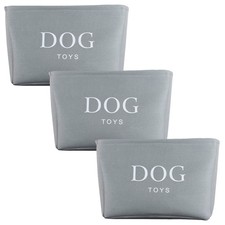 Dog Toy Storage Baskets Gray Canvas Collapsible Bins with Handles 3 Pack - New