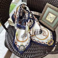 100% Twill Mulberry Silk Hemp rope Print Double Face Scarf Squre Bandana 65X65cm