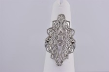 Sterling Silver 36mm Diamond Accented Deco Lacy Statement Band Ring 925 Sz: 7