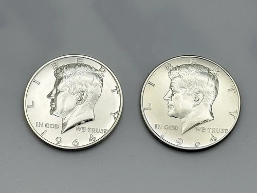 1964 Kennedy Silver Proof Half Dollars (2 Coins) 90% Silver Mirror Finish #1147