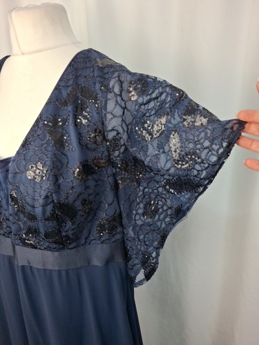 Navy Blue Lace Sequin Maxi Occasion Prom Bridesmaid Dress Women's UK26 C4108 - Picture 3 of 11