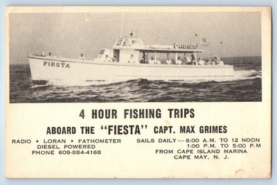 1920 Cape May New Jersey Postcard 4 Hour Fishing Trips Aboard Fiesta Capt. Max
