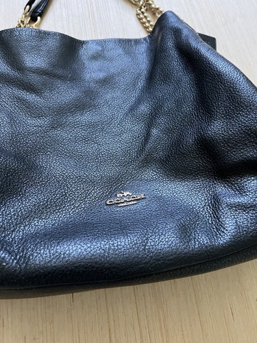 Coach Hallie Pebble Leather Shoulder Bag Black/Gold Chain F37202 Very Clean - Picture 3 of 23