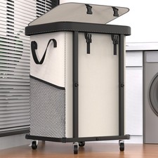 Laundry Basket with Wheels,150L Leather Patchwork Rolling Hamper Carts  Stur...
